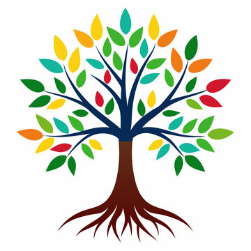 recommend clip art: tree with roots and multicolored leaves vector art illustration