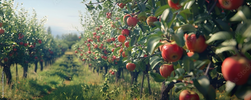 Wall mural harvesting apples at an apple orchard, orchard views and crisp apples, 4k hyperrealistic photo. - Wall murals