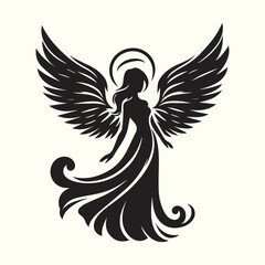 Black and White Angel silhouette vector illustration.