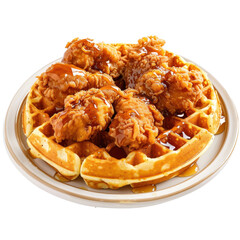 Chicken and waffles , food photography, american food, isolated on white background, transparent...