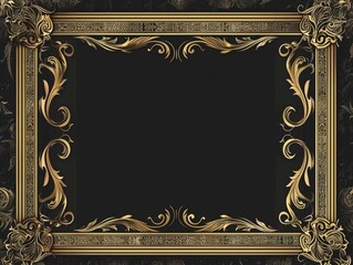 Rectangle vintage gold frame for web presentation, horizontal border in oriental style ,png with transparent background.