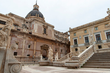 Palermo, Sicily, Italy April 30 2024: The Fontana Pretoria or better known as the Fountain of Shame
