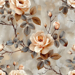 seamless botanical flower vintage pattern on dusty