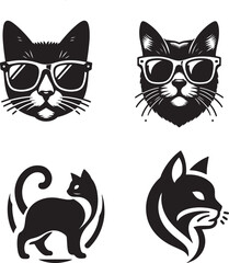 cat head wearing a sunglass cilhouette vector illustration.