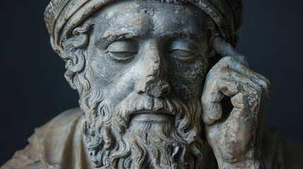 Obraz premium portrait, fragment of an ancient sculpture with a chipped part. The head of an ancient person.