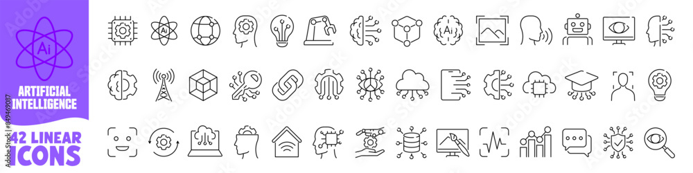 Poster artificial intelligence icon set. artificial intelligence icon. linear style.