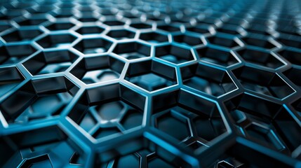 Obraz premium Detailed shot of a contemporary hexagon metal grid, showcasing sleek design and architectural precision
