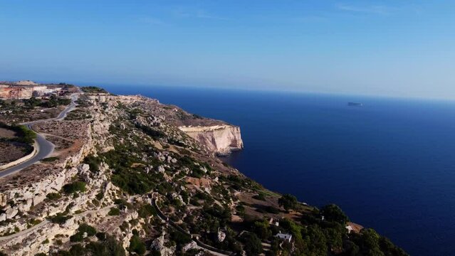 Aerial view of the beautiful white cliffs in Malta
