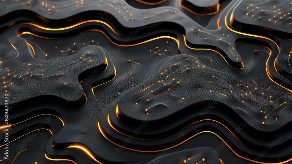 Aufkleber elegant 3d render of a modern abstract background, intricate black and gold geometric shapes arrange