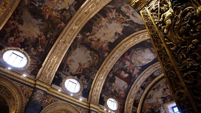 St John's Co-Cathedral Inside Detail of Fresco Ceilings. Valletta. Malta