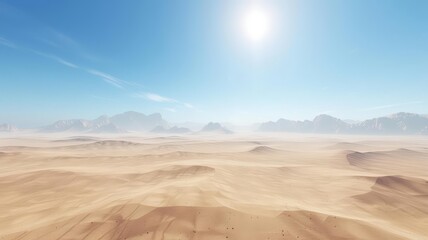 Naklejka premium A sunlit landscape of sand and sky. The vast emptiness is both haunting and beautiful.