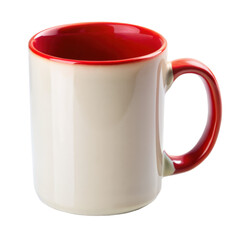 White Ceramic Mug With Red Interior and handle, perfect for enjoying hot beverages in style. Isolated on transparent background, png.