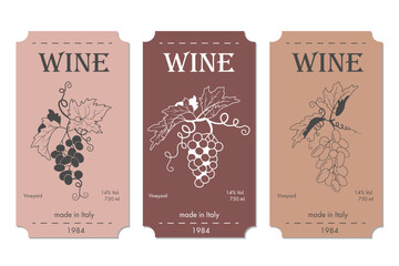 set of wine label designs minimalistic and modern design in powdery shades. Image of grape bunches