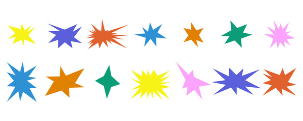 Set of trendy irregular stars and sparkles. Simple doodle abstract elements