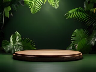 Obraz premium Natural Wooden Podium in Exotic Tropical Forest for Product Presentation