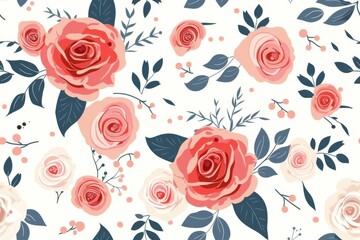 Seamless Floral Pattern with Pink and Red Roses