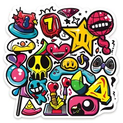 Fototapeta premium illustration of a guitar,A collection of colorful and quirky handdrawn digital stickers,Desain Sticker Photos,