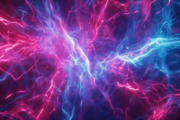 Obraz premium A vibrant 3D abstract background filled with dynamic electric neon streaks, exuding kinetic energy and excitement.