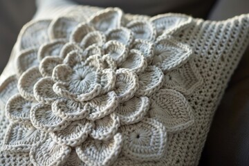 Obraz premium Indulge in the exquisite craftsmanship of this intricately designed crochet pillow, featuring a stunning 3D texture that adds depth and elegance to any space.