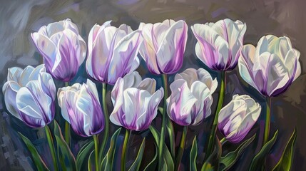 Obraz premium White Tulips with Purple Edges