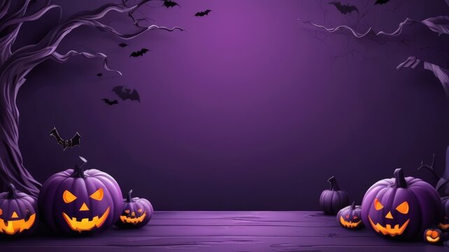 Halloween background with a scary purple concept. Purple Cemetery halloween background banner