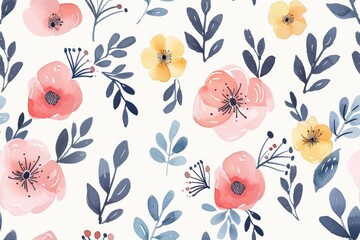 Watercolor Floral Pattern: Delicate Pink and Yellow Flowers