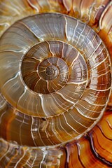 Obraz premium Enchanting Fibonacci Spiral Pattern on a Snail Shell: Nature's Perfect Symmetry