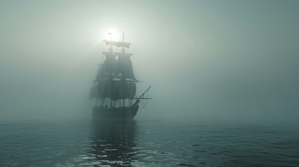 Fototapeta premium Sailing ship in sea water with moon.