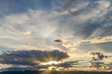 Beautiful view of the red sky with cirrus clouds during sunset.