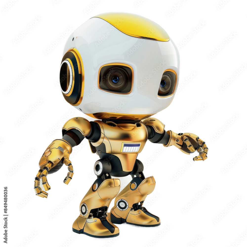 Poster cute 3d robot with hand upisolated over white transparent background friendly cute cartoon robot 3d 