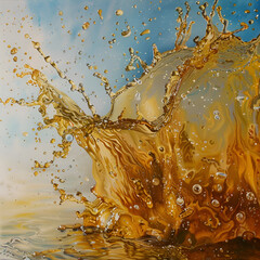 water splash on yellow background, Splash of cooking oil isolated on a white background 
Generative AI