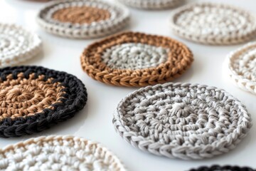 Experience a stunning 3D-texture crochet coaster set featuring various geometric shapes, perfect for adding a touch of elegance to your home decor.
