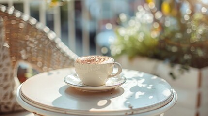 Fototapeta premium A tasty coffee in a beautiful cup in a boho interior, realistic photo