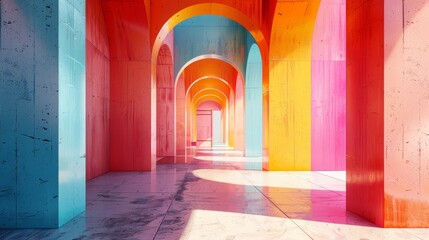 Fototapeta premium Modern architectural setting with vivid colors and artistic designs, creating a visually appealing background for online interactions