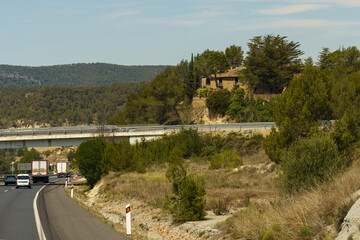 A View of a Stone House on a Hillside in Spain