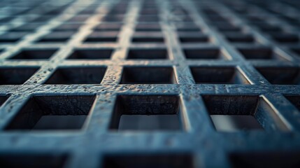 Modern geometric metal grid, close-up view highlighting precision and craftsmanship, industrial design elements with a contemporary twist