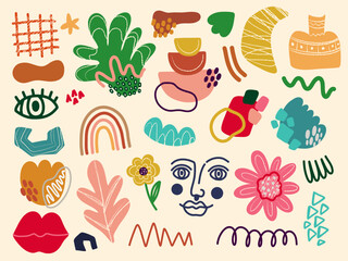 Abstract element shape set. Color graphic modern abstract element. Doodle collage