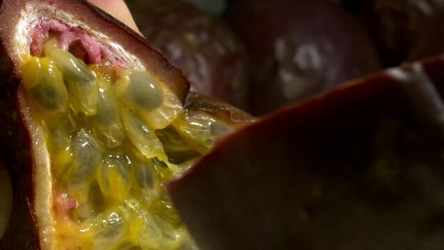 Curuba Opening With a Knife CloseUp Slow motion 