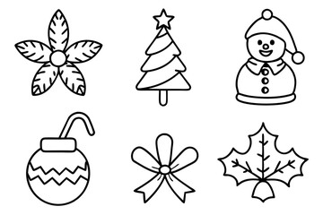 Christmas elements line art vector illustration