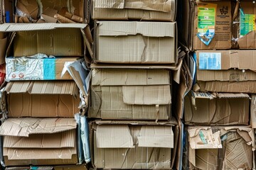 A towering stack of cardboard boxes, patiently awaiting their turn to be recycled and transformed into new eco-friendly products.