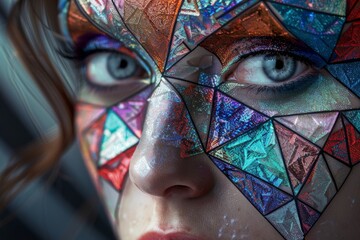 Experience a burst of bold colors and intricate geometric patterns with this 3D-texture makeup inspired by mesmerizing mosaics.