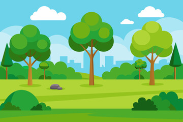 green lawn in the park in summer vector illustration 