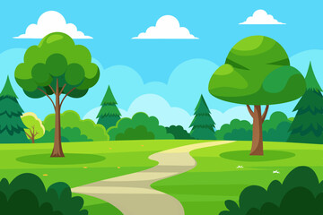 green lawn in the park in summer vector illustration 