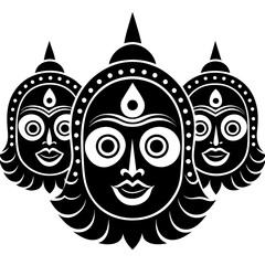 three face Jagannathan rath yatra round Jagannathan vector silhouette 