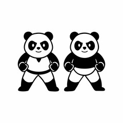 Panda fight vector silhouette on white background