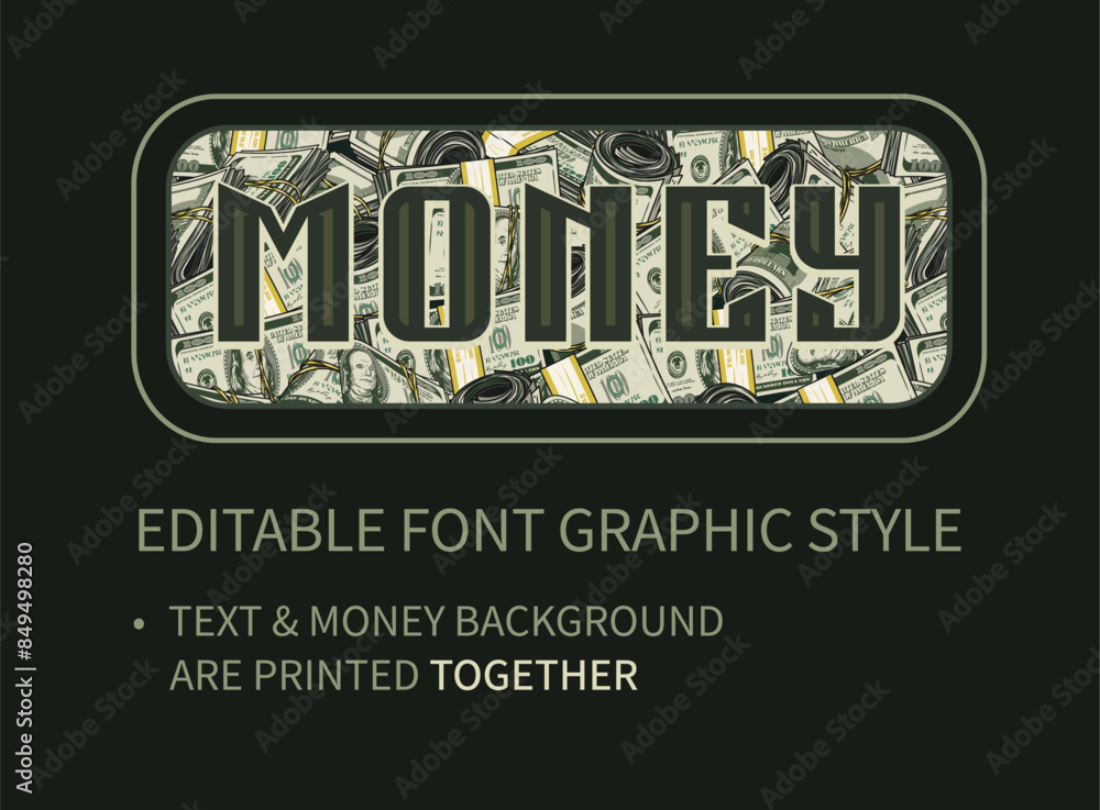 Aufkleber editable text effect with dollar background. letters on money seamless pattern. letter and backdrop 