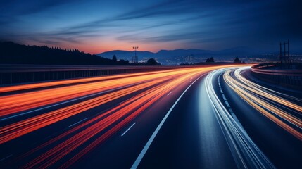 Fototapeta premium Car light trails on the road at night. Long exposure