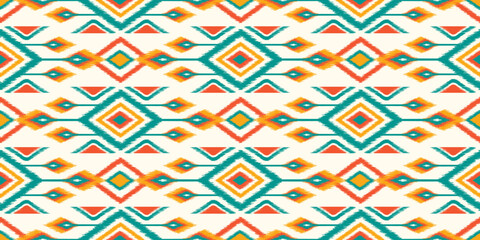 Seamless pattern ethnic abstract background round ikat patterngeometric curve vector design for fashion clothes, textile, wrapping, decoration background.