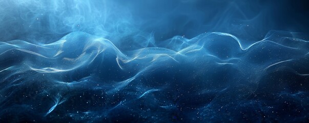 Fototapeta premium Abstract dark blue background with flowing wave patterns and sparkles