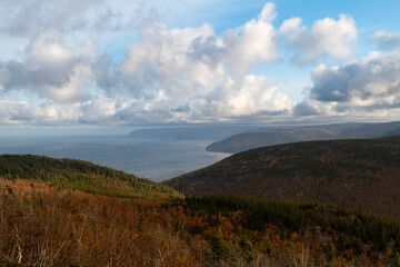 Scenic view Pleasant Bay from the Cabot Trail in Cape Breton Island, Nova Scotia, Canada.